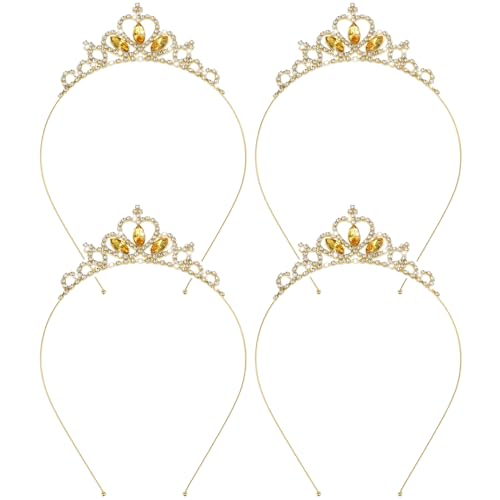 XNIVUIS 4 Stück Goldene Prinzessin Krone,Princess Crown Crystal,Tiara Strass Geburtstag Krone,Tiara Strass Stirnband Haarschmuck für Frauen Mädchen Hochzeit Prom Party Kostüm(Gold) von XNIVUIS