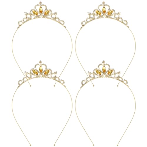 XNIVUIS 4 Stück Goldene Prinzessin Krone,Princess Crown Crystal,Tiara Strass Geburtstag Krone,Tiara Strass Stirnband Haarschmuck für Frauen Mädchen Hochzeit Prom Party Kostüm(Gold) von XNIVUIS