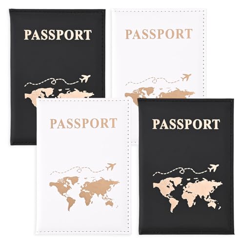 XNIVUIS 4 Stück Passport Holder Reisepasshülle Passport Holder für Damen Herren Reisepasshülle Kunstleder Passhülle Reisepass Schutzhülle Praktischer Passport Cover (Weiß, Schwarz) von XNIVUIS
