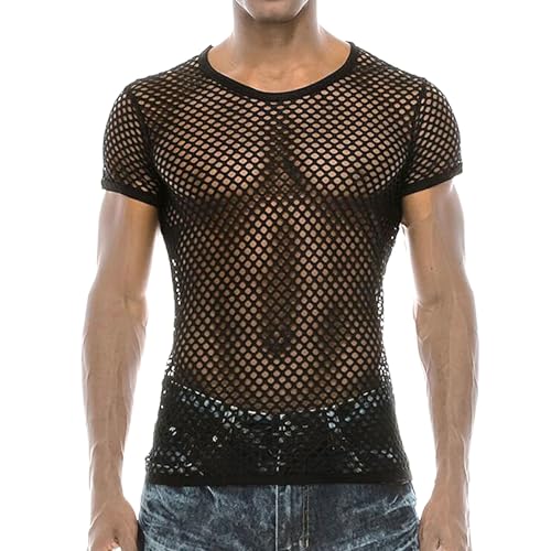 XNIVUIS Herren Unterhemd Netzstruktur Sexy Transparent T Shirt Herren Muskel Transparent Shirts Netz Unterhemd Herren Netzhemd Tank Tops Unterwäsche Reizwäsche Disco Party Kostüm Streetstyle (Schwarz) von XNIVUIS