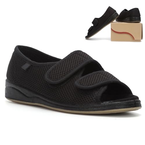 Extra Weite Sandalen Damen Diabetiker Schuhe Sommer Walking Schuhe mit Klettverschluss Senioren Orthopädische Hausschuhe für Geschwollen Füße Verbandschuhe Freizeit Schuhe für Damen von XNKLPY