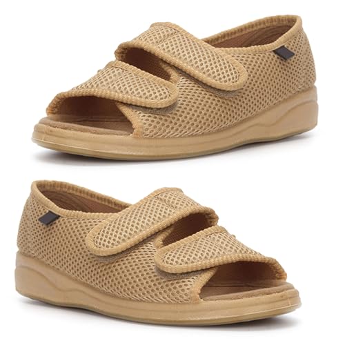 Offene Diabetiker Sandalen Damen Orthopädische Reha-Schuhe mit Klettverschluss Verstellbare Verbandschuhe Bei Geschwollene Füße Ödeme Hausschuhe von XNKLPY
