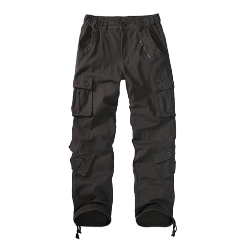 XNMAYA Damen Cargohose Camping Wandern Hose Baumwolle Arbeit Casual Loose Fit Hose mit Multi Taschen - Schwarz - 48 von XNMAYA