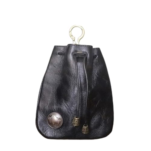 Handmade Cowhide Retro Storage Bag, Retro Ladies' Sachet, Mini Key Bag, Card Bag, Coin Purse, Storage Bag, Simple First Layer Cowhide Vegetable Tanned Leather (Black) von XNMPZXTI