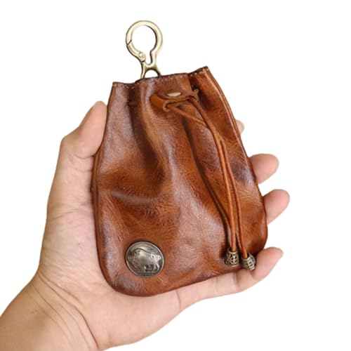 Handmade Cowhide Retro Storage Bag, Retro Ladies' Sachet, Mini Key Bag, Card Bag, Coin Purse, Storage Bag, Simple First Layer Cowhide Vegetable Tanned Leather (Brown) von XNMPZXTI