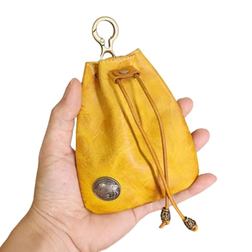 Handmade Cowhide Retro Storage Bag, Retro Ladies' Sachet, Mini Key Bag, Card Bag, Coin Purse, Storage Bag, Simple First Layer Cowhide Vegetable Tanned Leather (Yellow) von XNMPZXTI