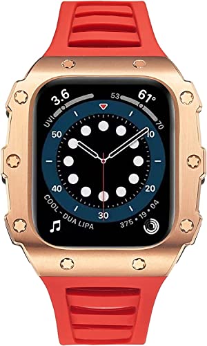 XNWKF Luxuriöse, robuste Metall-Schutzhülle für Apple Watch 8, 7, 45 mm, mit Mod-Kit, DIY-Silikonband, Stahllünette, Stoßfängerabdeckung, für iWatch 6, 5, SE, 4, 44 mm, 41 mm, 40 mm, For 40/41MM, von XNWKF