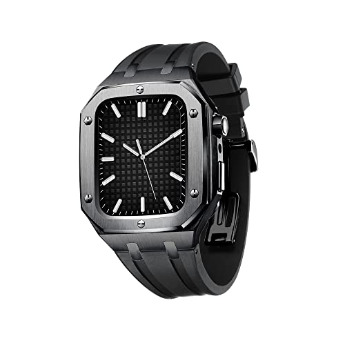 XNWKF Luxuriöse Herren-Schutzhülle für Apple Watch 45 mm/44 mm, robuste Schutzhülle für Apple Watch Serie 7/6/5/4 SE, Silikonband, sturzsicher, Metall-Stoßfänger mit Band, 44MM FOR 6/5/4/SE, Achat von XNWKF