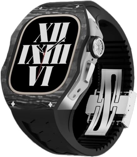 XNWKF Luxuriöses Kohlefaser-Uhrengehäuse, Fluorkautschuk-Armband, für Apple Watch 49 mm, Herren-Gehäuse aus Titanlegierung, Gummiband, Mod-Kit, Ersatz für iWatch Ultra 2, 49 mm, Achat von XNWKF