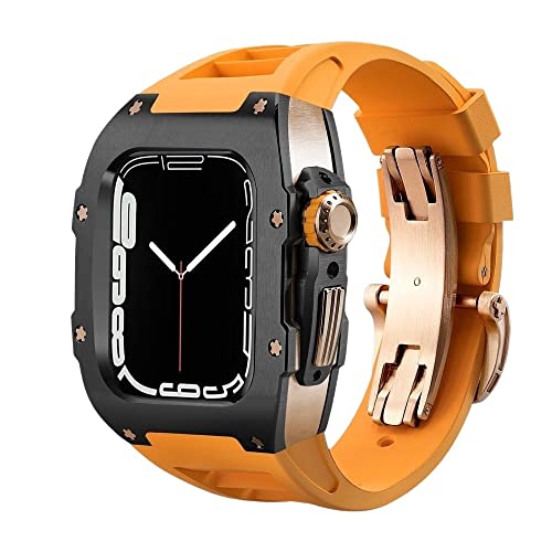 XNWKF Modifikationsset für Apple Watch Armband 7, 6, 5, 4, RM, Metallgehäuse für iWatch-Serie, 44 mm, 45 mm, Gummi-Armband, 44MM, Achat von XNWKF