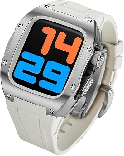 XNWKF Titan-Uhrengehäuse, Gummiband, für Apple Watch 45 mm, 44 mm, für Herren und Damen, RM-Stil, Metallkrone, Sportarmband, Mod-Kit, für iWatch Serie 8/7/6/5/4/SE Ersatz, 44mm, Achat von XNWKF