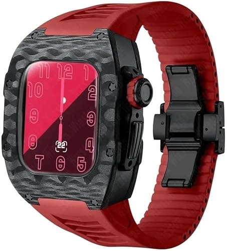 XNWKF Uhrenarmband aus Karbonfaser, Titan, Metall, Gummiband, für Apple Watch Serie 9, 40 mm, 41 mm, Ersatzzubehör, für Herren und Damen im RM-Stil, 40 mm, Achat von XNWKF