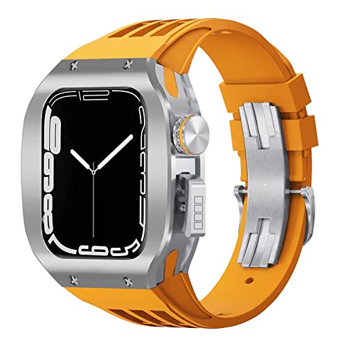XNWKF Uhrengehäuse aus Titanlegierung + Watch Starp Mod Kit, für Apple Watch Gehäuse 44 mm/45 mm, Luxus-Modifikationsset, Fluorband, für iWatch 8, 7, 6, 5, 4, SE, 45, 44 mm, 45 mm, Achat von XNWKF