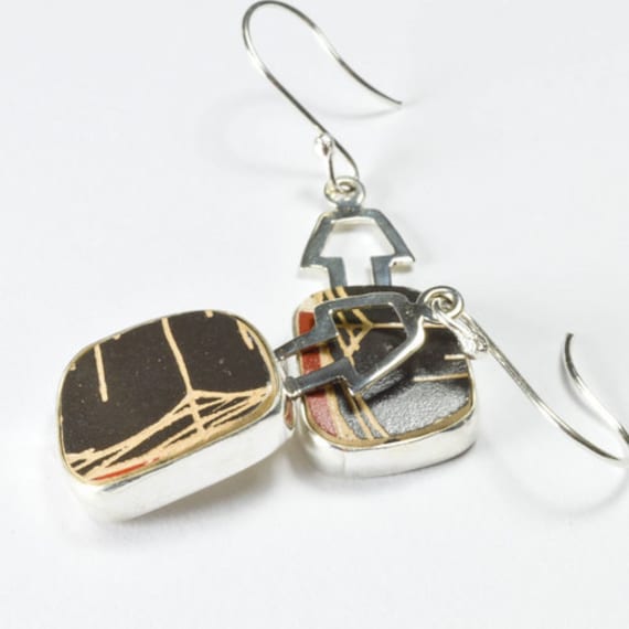 Silber Haus Ohrringe in Schwarz Keramik Von Mata Ortiz von XOCU