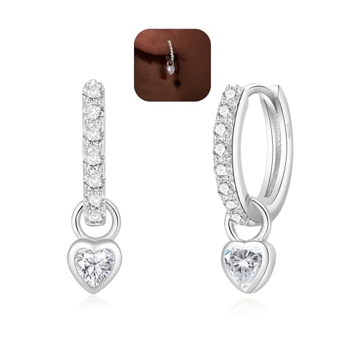 XOEMEL Ohrringe Silber 925 für Damen Creolen Silber 925 Klein mit Zirkonia Ohrringe Herz Hängend Hypoallergen Mini Creolen Gold für Frauen von XOEMEL