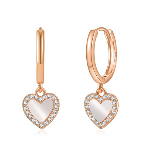 XOEMEL Ohrringe Silber 925 für Damen Creolen Silber 925 Klein mit Zirkonia Ohrringe Herz Hängend Hypoallergen Mini Creolen Gold für Frauen von XOEMEL