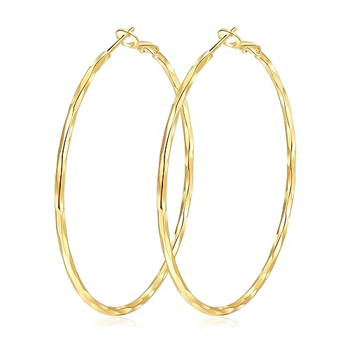 XOEMEL Sterling Silber Creolen für Damen Creolen Gold große Hypoallergene Creolen Ohrringe Hypoallergen Kreis Creolen Leichte Goldene Creolen für Damen und Mädchen 30/40/50/60/70MM von XOEMEL