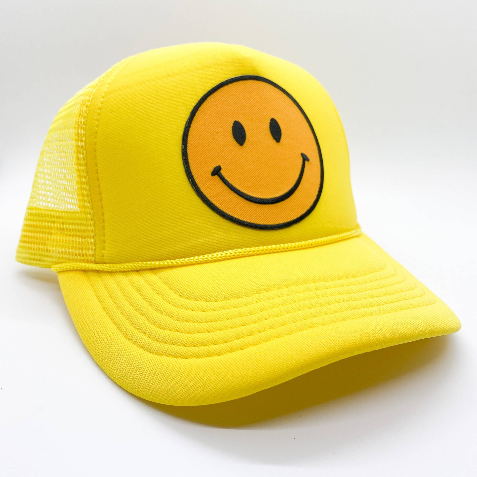 Gelb | Happy Face Trucker Mütze Smile Patch Hut Lächelnder Aus Schaumstoff Unisex Ball Cap Baseball von XOKendallCo