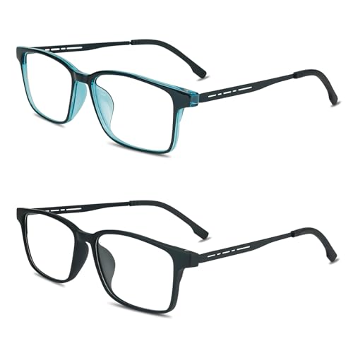 XOQ 2er Pack Lesebrillen Herren Damen Rechteckig Klassisch Computerbrille Blaulichtfilter Lesehilfe (Schwarz&Blau, 2.5) von XOQ