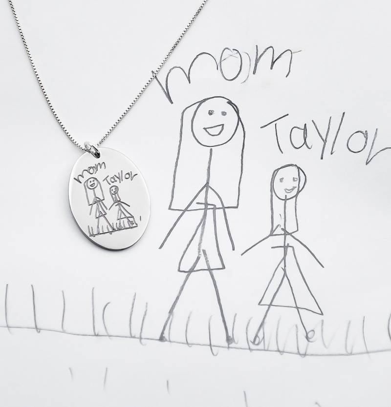 Benutzerdefinierte Kind Kunstwerk Halskette, Kinder Zeichnung Halskette Oder Schlüsselanhänger, Tatsächliche Handschrift, Geschenk Für Mama von XOXOandcompany