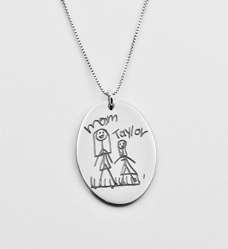 Benutzerdefinierte Kind Kunstwerk Halskette, Kinder Zeichnung Halskette Oder Schlüsselanhänger, Tatsächliche Handschrift, Geschenk Für Mama von XOXOandcompany