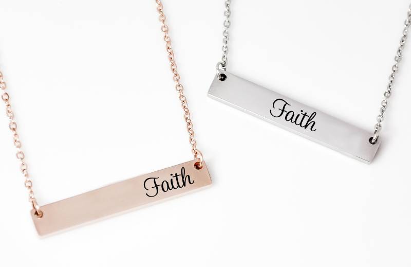 Glauben Personalisierte Bar Halskette, Rose Gold Ihre Benutzerdefinierte Worte, Zitat, Vers, Silber, Gelb-Gold von XOXOandcompany
