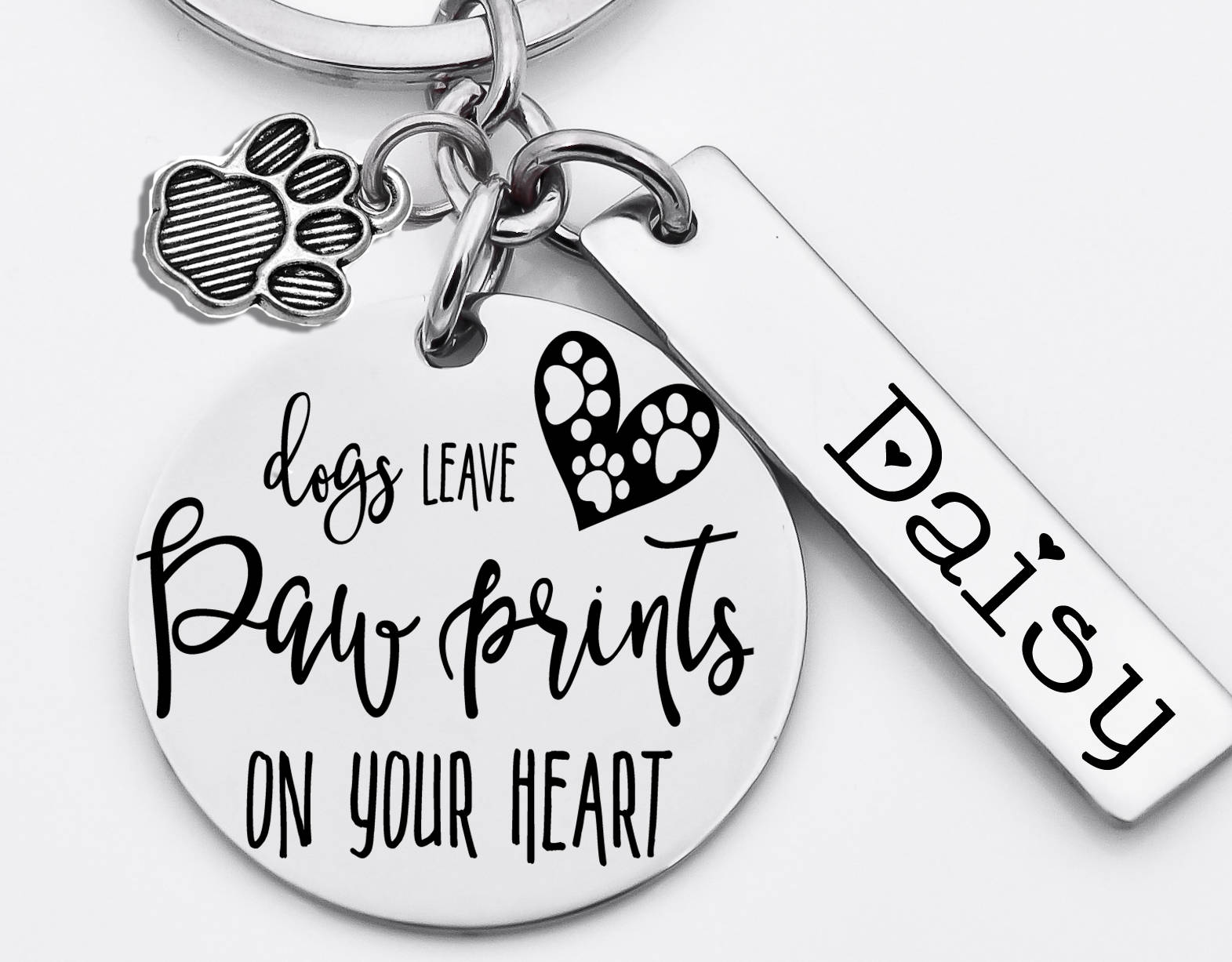 Haustier Verlust Geschenk, Hunde Lassen Pfote Drucke Auf Ihrem Herzen, Edelstahl Schlüsselanhänger Mit Hund Pa Charme Und Namen von XOXOandcompany