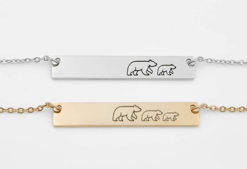 Personalisierbare Mama Bär Bar Halskette, Rose Gold Silber, Gelbgold Ton, Toll Für Muttertag von XOXOandcompany