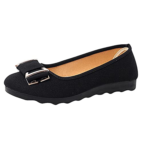 XOXSION Damen Loafer Schuhe,Runde Zehe Flache Bootsschuhe Casual Loafer Single Schuhe Elegant Freizeitschuhe Flache Schuhe Asakuchi Einzelschuhe Ballerinas(Schwarz,41) von XOXSION