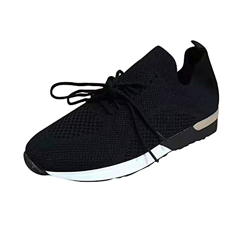 XOXSION Damen Sneaker,Schnürschuhe Geschlossene Zehe Sportschuhe Bequeme Slip On Turnschuhe Mesh Flache Unterseite Freizeitschuhe Leichtgewichts Laufschuhe(Schwarz,42) von XOXSION