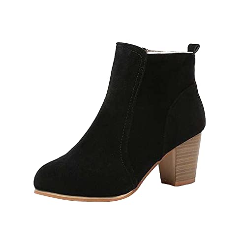 XOXSION Damen Winter High Heels, Stiefel Square Pumps Slim Ankle Booties Herbst Winterstiefel Sexy Stiefelette Ladies Frauen Schneestiefel Elegante Reitstiefel mit Absatz Biker Boots(Schwarz,37) von XOXSION