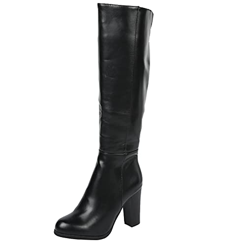 XOXSION Damen Winter Leder Stiefel mit Absatz, Elegante Slim Winterstiefel Sexy Freizeitschuhe Ladies Frauen High Stiefel Reitstiefel Herbst Schneestiefel Modische Gerade Stiefel(Schwarz,40) von XOXSION