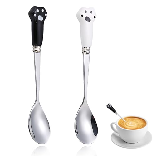 2 Stück katzenlöffel Katze Edelstahl, Katzen löffel Paw Cat Can Spoon Hundelöffel aus Edelstahl zum Füttern von Nassfutter für Haustiere Katzen löffel Katze Edelstahl, Paw Cat Can Spoon von XOXVURI