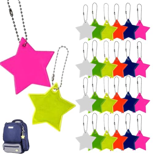 26PCS Sicherheits Reflektor Anhänger,Kinder Reflektor Anhänger,Stern Sicherheits Reflektor für Schultasche Rucksack Radfahren Gehen Laufen reflektoren kinder glücksbringer kinder reflektor anhänger von XOXVURI