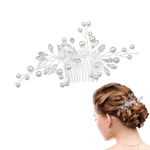 Braut Hochzeit Haarkämme Kristall Blume Braut Kopfschmuck Perlen Haarklammern Haarschmuck für Frauen und Mädchen -Silber von XOXVURI
