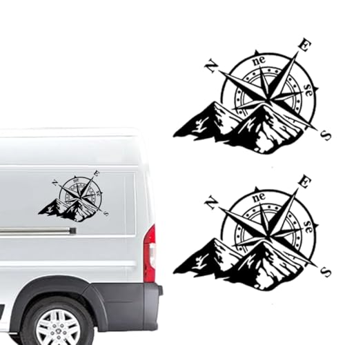 Kompass Aufkleber,2 Stück Kompass Off Road Sport Trail Aufkleber,Stoßstangen Motorhaube Aufkleber,Berg Kompass Offroad Sticker Seitentür Universal Aufkleber für SUV Wohnwagen Auto Motorrad (20x15cm) von XOXVURI