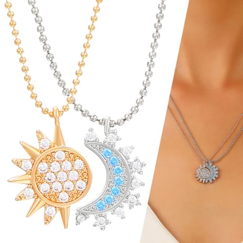 XOXVURI 1 Paar Partner Kette Partner Necklaces Personalised Stainless Steel Couple Necklace Sun And Moon Necklace Gemstone Necklace von XOXVURI