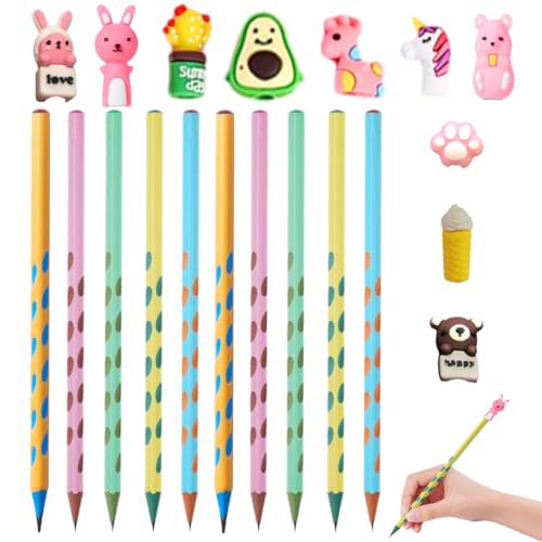 XOXVURI 10 Pcs Bleistifte Kinder Und 10 Pcs Bleistiftkappen - Entzückende Tiermotive, Lebhafte Farben, Perfekt Für Kleine Hände - Schulstart, Geburtstage, Kreativität Und Lernen von XOXVURI