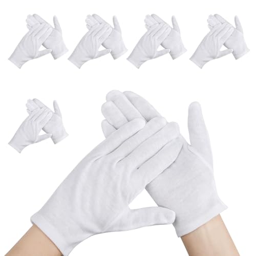 XOXVURI 5 Paar Baumwollhandschuhe Weiße Feuchtigkeitsspendende Handschuhe Dünne Neurodermitis Arbeitshandschuhe Elastische Stoffhandschuhe Für Trockene Hände von XOXVURI