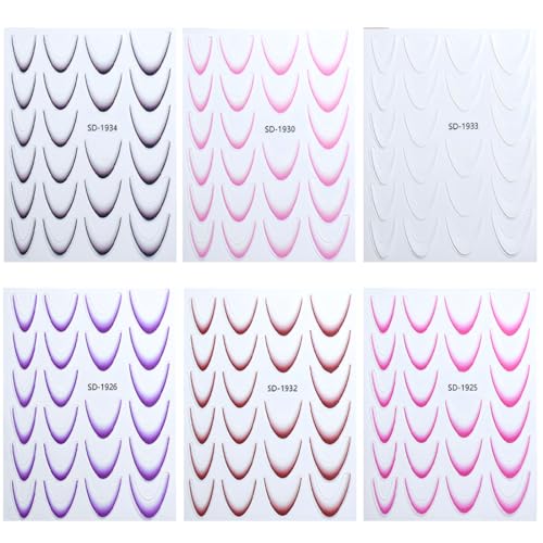 XOXVURI 6 Bilder French Nail Stickers 3D French Colour Gradient Nail Stickers Self-Adhesive Nail Stickers French Sticker French Nails Schablone Nail Design Nails Accessories von XOXVURI