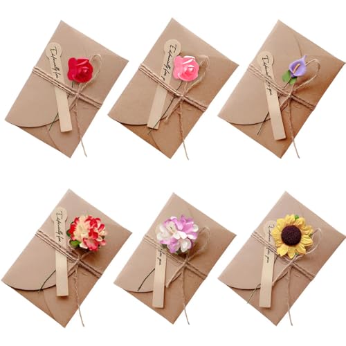 XOXVURI 6 Stück Greeting Card Set 10 X 7Cm Geburtstagskarten Set Retro Kraft Paper Blank Envelopes Blank Retro Greeting Card With Envelopes Christmas Wedding Congratulations Card Paper von XOXVURI