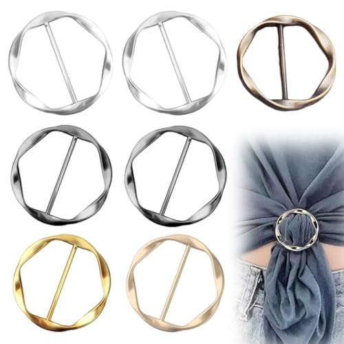 XOXVURI 8 Stück Metall T Shirt Clips Seiden Schal Ring Clip T Shirt Krawatten Clips Kleidungs Eckknopf Metall runder Kreis Clip Schnalle Kleidungsring Wickelhalter für Frauen und Mädchen broschen von XOXVURI