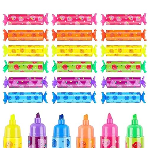 XOXVURI Mini Textmarker,18 Stück Bonbon Textliner Stifte für Kinder Schüler,lustige Stifte Schreibwaren Süße Kawaii Highlighter Marker für Geschenke Party Geburtstag Schule Mitgebsel-Füllungen von XOXVURI