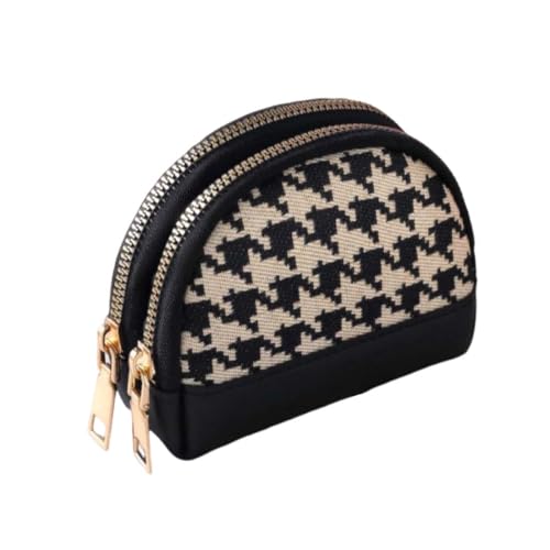 XOXVURI Münzbörsen Für Damen Full Grain Leather Coin Purses For Men And Women Key Case Leather Coin Purse Small Purse Women Schwarz Modern Minimalist Doppelter Reißverschluss von XOXVURI