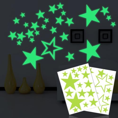 XOXVURI Pack Of 27 Self-Adhesive Luminous Stars For Children'S Room Stars Luminous Self-Adhesive Fluorescent Stars Glow In The Dark Stars Stars For Bedroom Leuchtsterne Kinderzimmer(Green) von XOXVURI