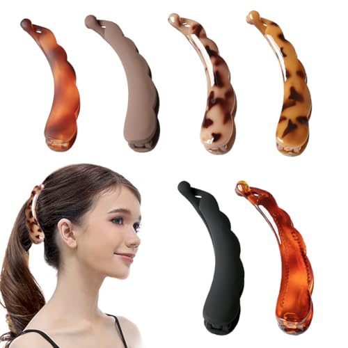 XOXVURI Pack Of 6 Large Banana Hair Clips Vintage Banana Clip Ponytail Hair Clips Non-Slip Hair Clips Banana Comb Fish Clips For Women And Girls (6 Colours) von XOXVURI