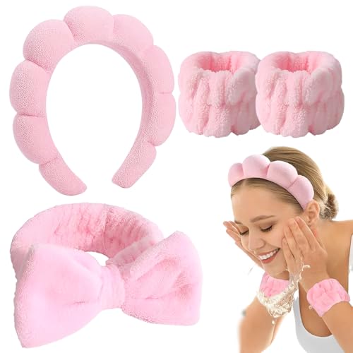 XOXVURI Set Of 4 Hair Bands Cosmetics Spa Headband For Washing The Face Skin Care Headbands Make-Up Hair Band Headband Wrist Wash Band Set For Women Girls Yoga Sports Shower Makeup Removal von XOXVURI