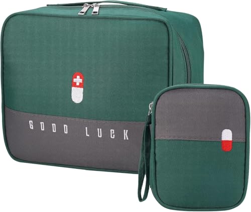 XPAPOV 2stk Medikamententasche, Reiseapotheke Tasche Wasserdicht, Große & Klein Medikamententasche Reise, Tragbar Medizin Aufbewahrungstasche für Home Office Reisen (Grün) von XPAPOV