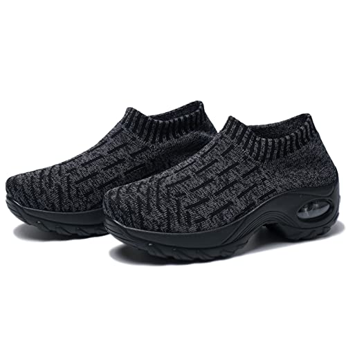 XPERSISTENCE Walkingschuhe Damen rutschfest Leichte Straßenlaufschuhe Gym Joggingschuhe Outdoor Sportschuhe Schwarzgrau Größe 41 von XPERSISTENCE