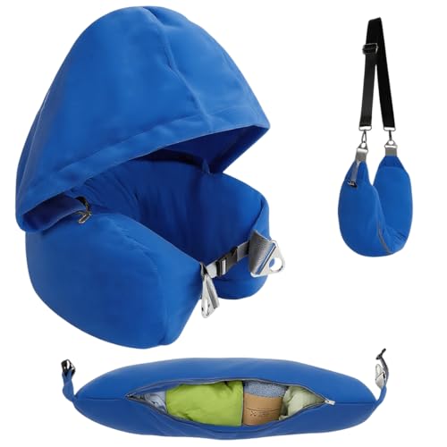 XPEX 1 Stück Befüllbares Reisekissen für mehr Stauraum, Nackenkissen mit Verstellbarer Größe, Fits Up to 3 Days Travel Essentials Multifunctional U-Shapes Pillow（Blau） von XPEX